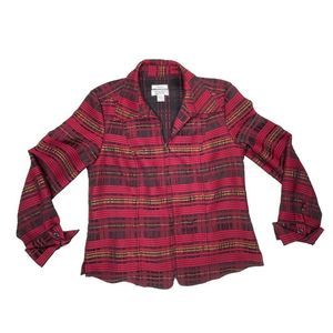 Christopher & Banks Tapestry Zip Blazer Jacket Womens Small Red Plaid Stretch
